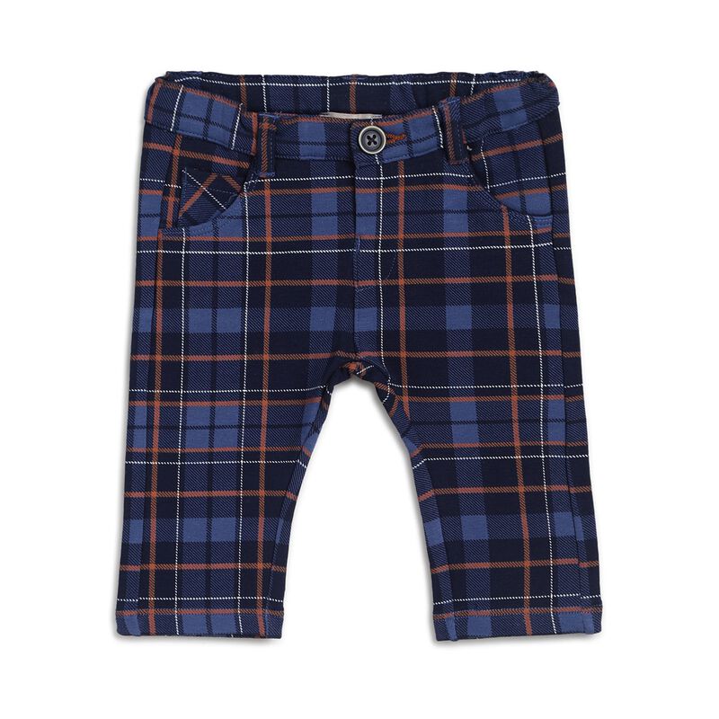 Boys Dark Blue Fleece Checked Long Trouser image number null